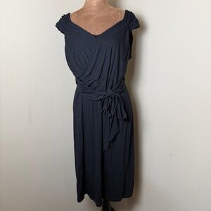 NWT Peruvian Connection Electra Dress Womens Large Black Midi Belted Knit NEW